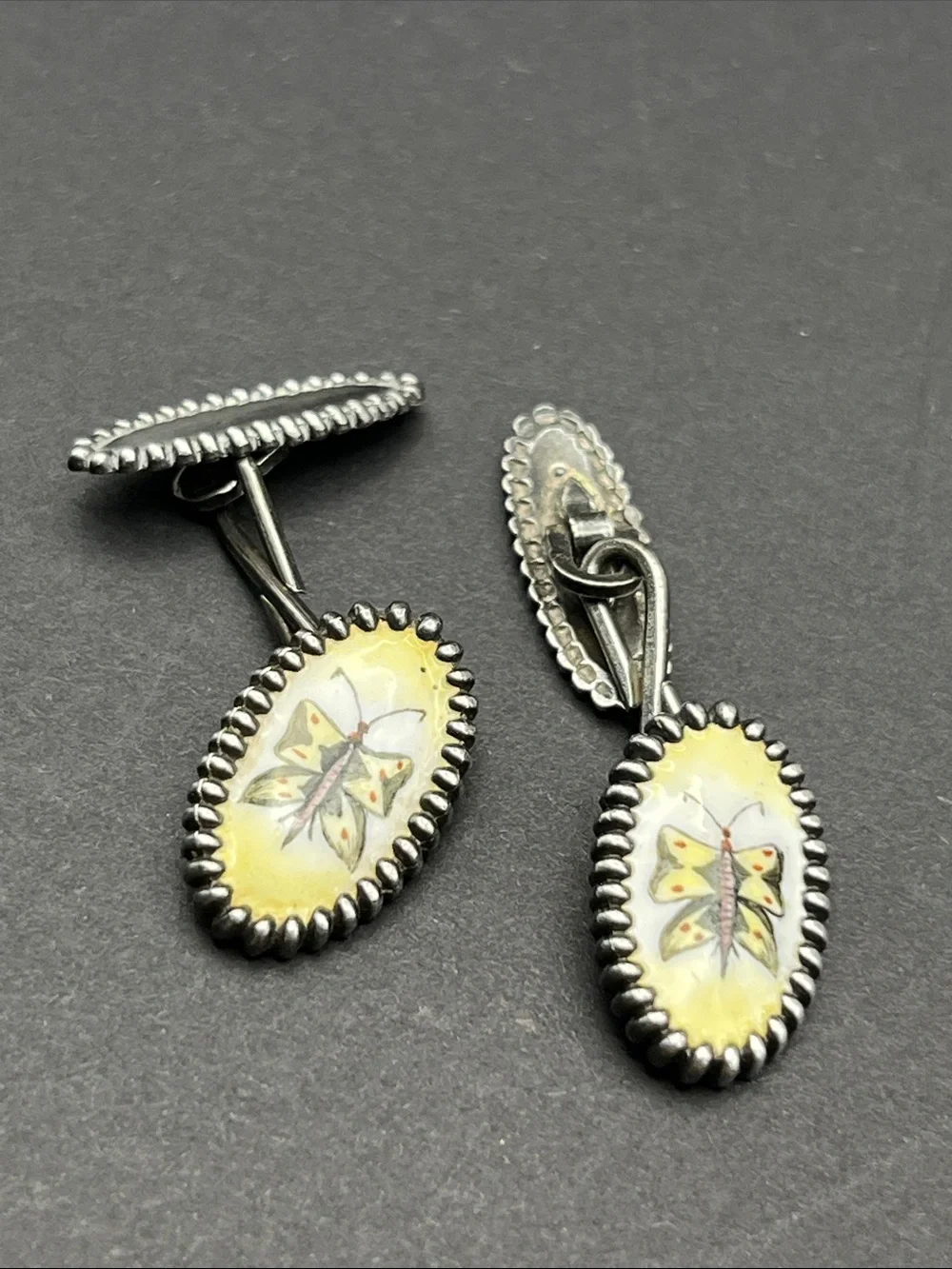 Vintage sterling silver enamel butterfly cufflinks marked Sterling and tested